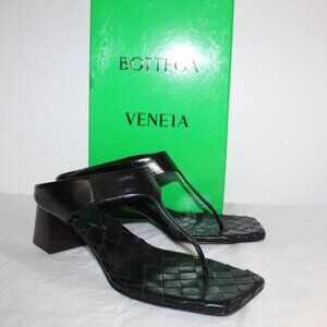 NWB Bottega Veneta Black Leather Chuck Kitten Heel Sandals Marella Thong 41